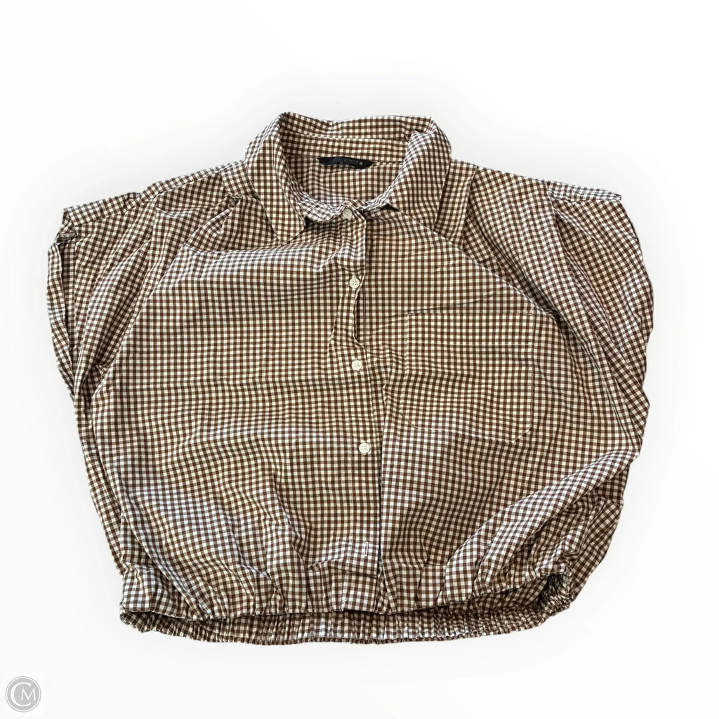 Top Short Sleeve By Zara In Brown & White, Size: M