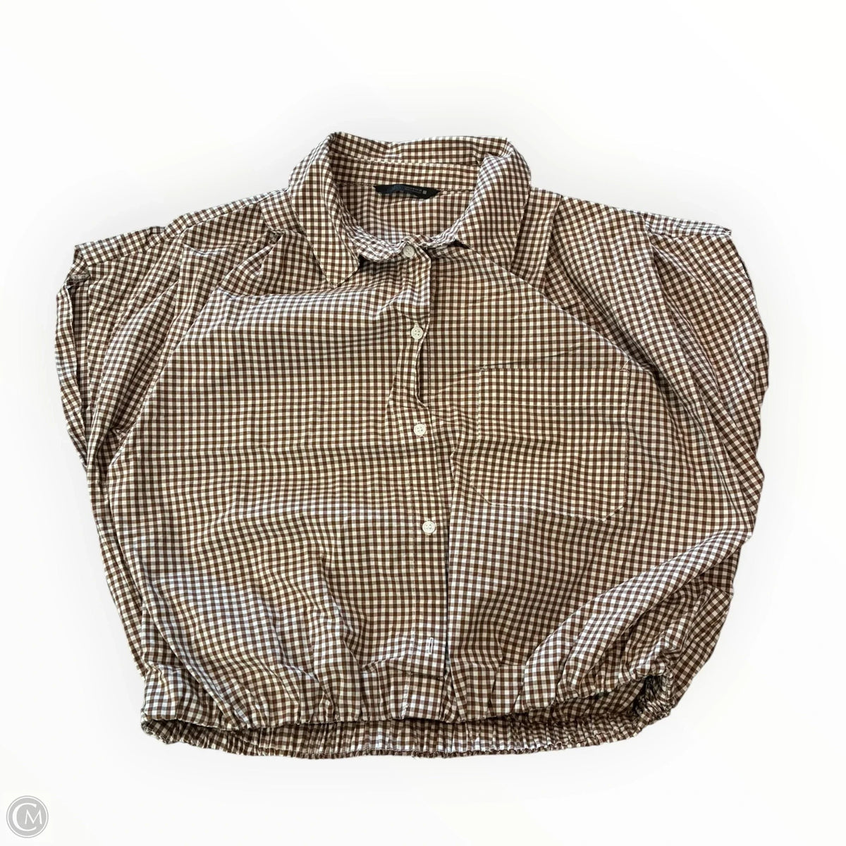 Top Short Sleeve By Zara In Brown & White, Size: M