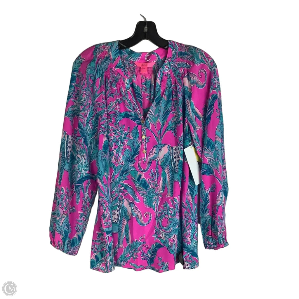 Top Long Sleeve Designer By Lilly Pulitzer In Blue & Pink, Size: M
