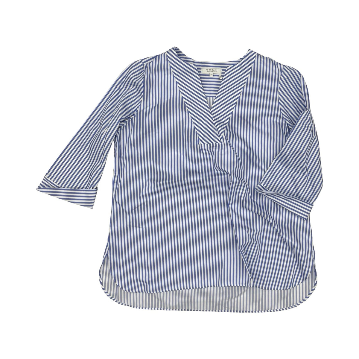 Blouse 3/4 Sleeve By Foxcroft In Blue & White, Size:2X