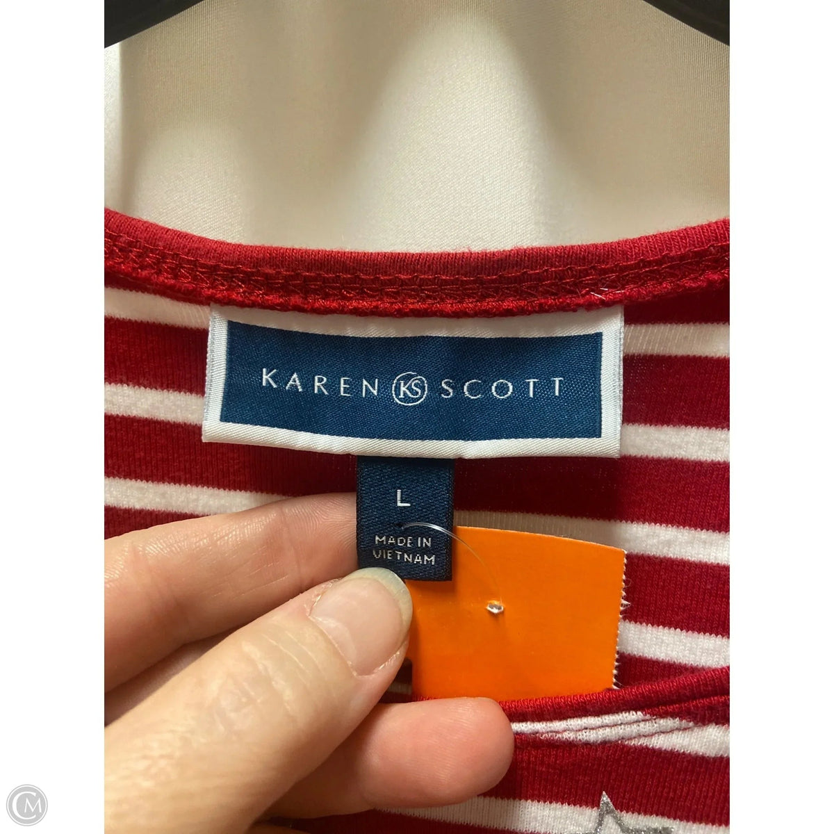 Top Short Sleeve By Karen Scott In Red & White, Size: L