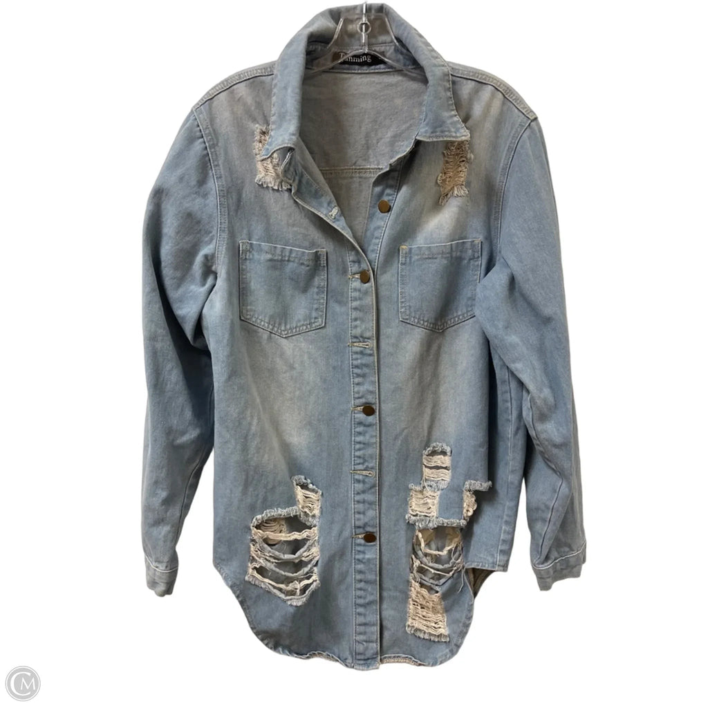 Jacket Shirt By Clothes Mentor In Blue Denim, Size: L