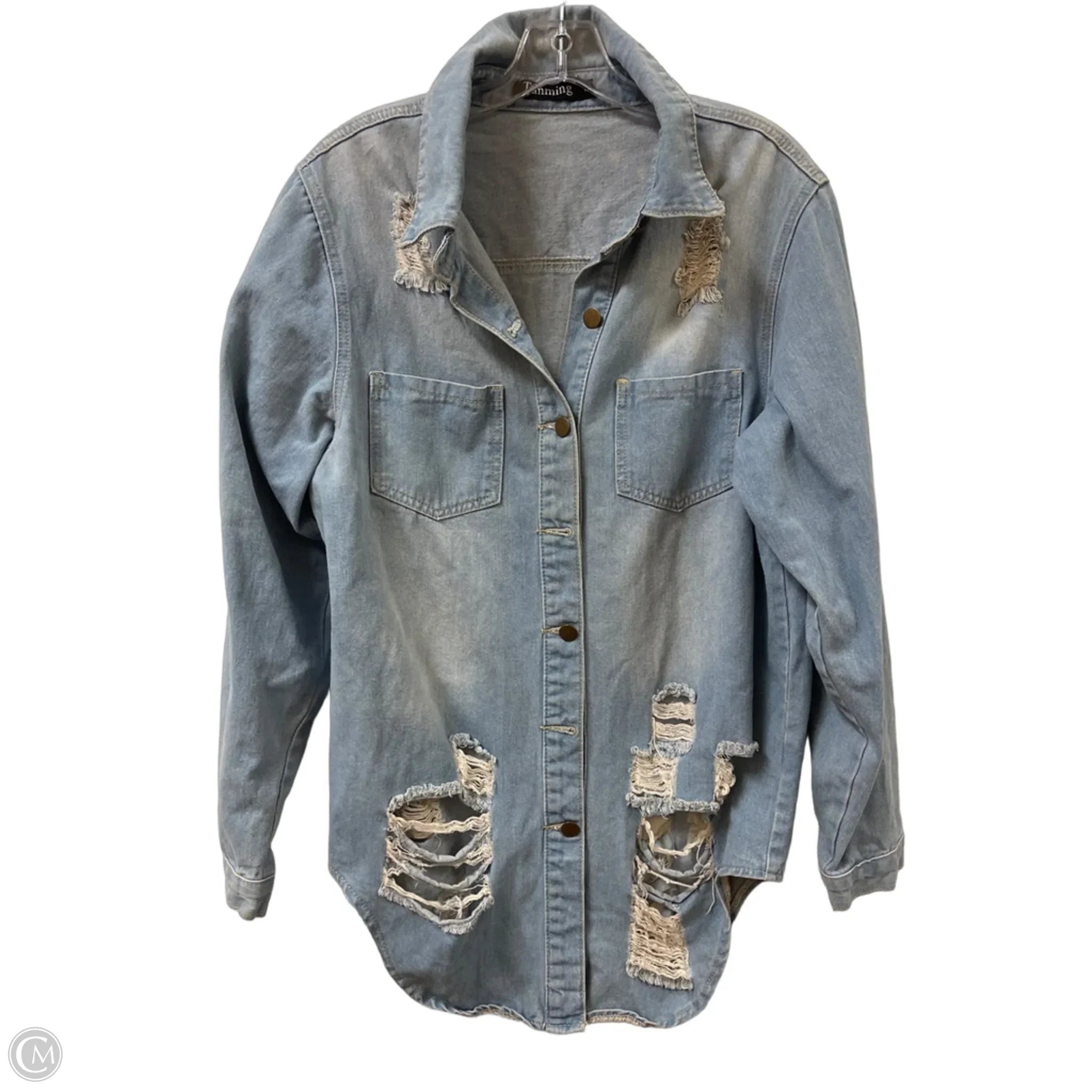 Jacket Shirt By Clothes Mentor In Blue Denim, Size: L