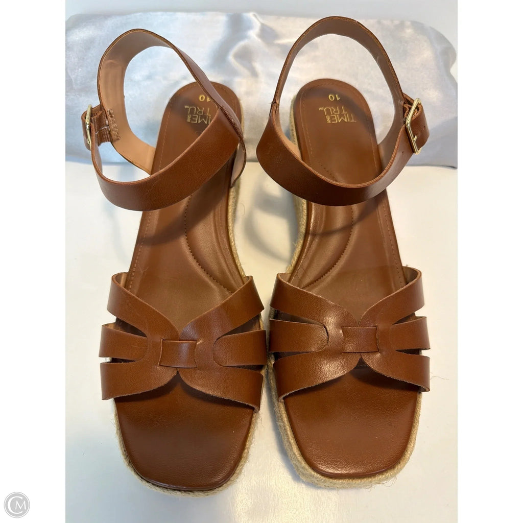 Sandals Heels Block By Time And Tru In Brown, Size: 10