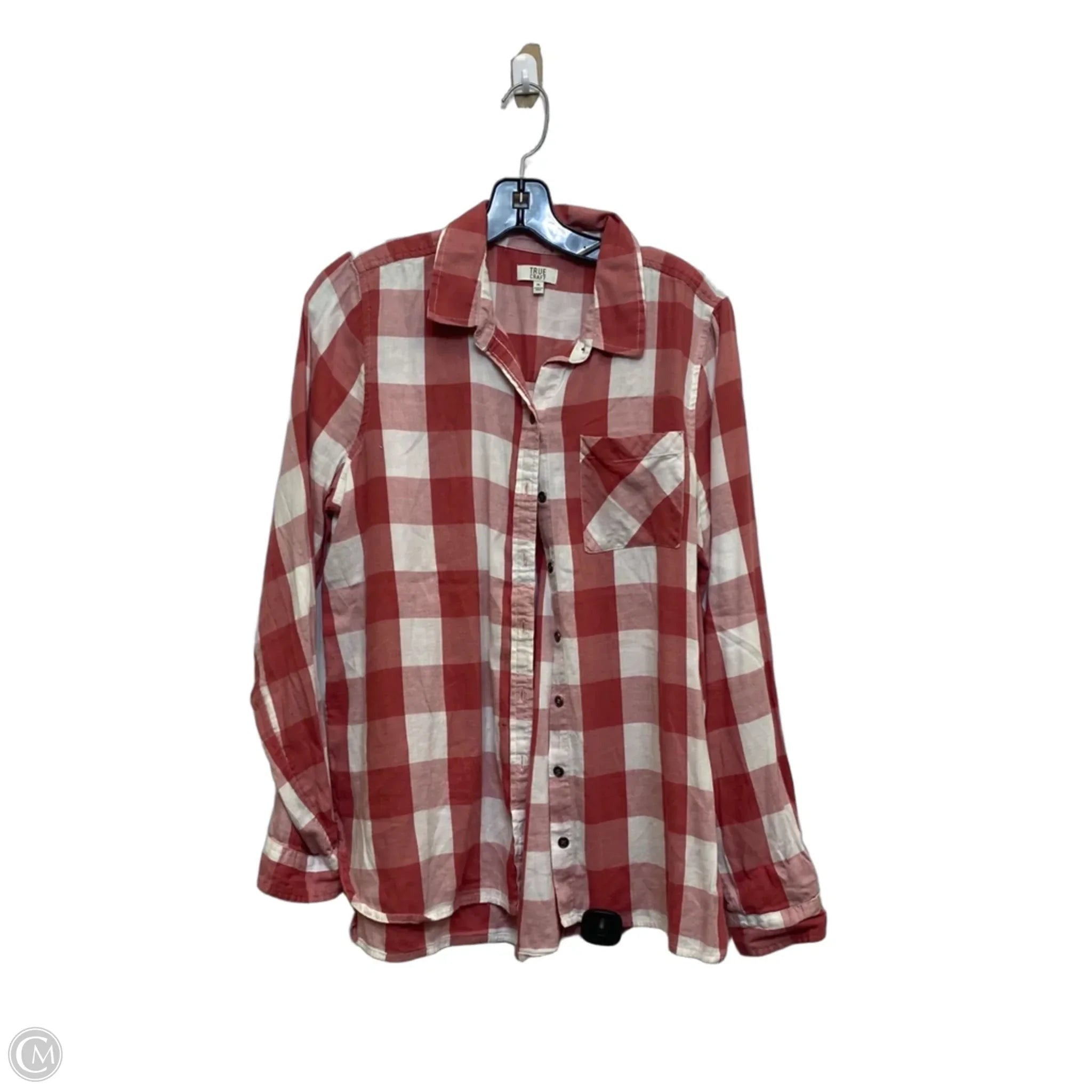 Top Long Sleeve By True Craft In Pink & White, Size: Xl