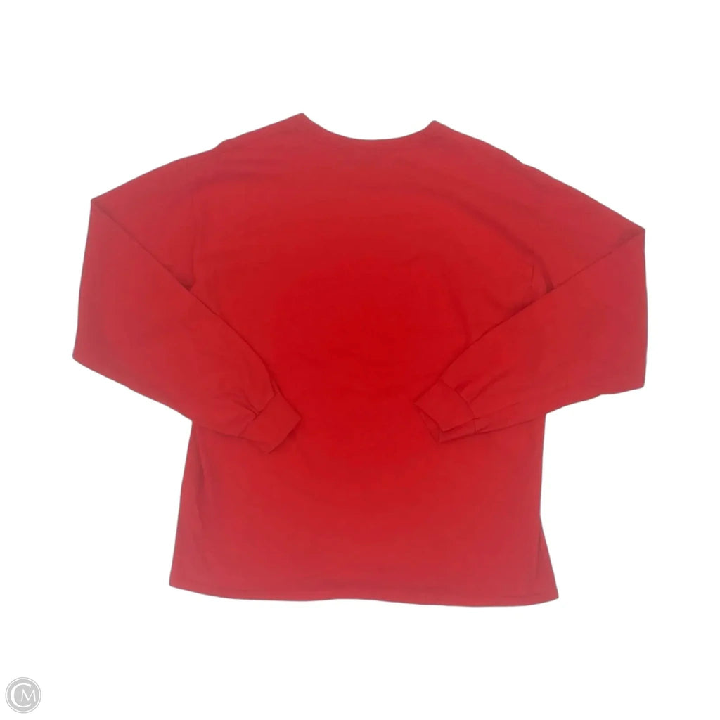 Top Long Sleeve By Gildan In Red & White, Size: L