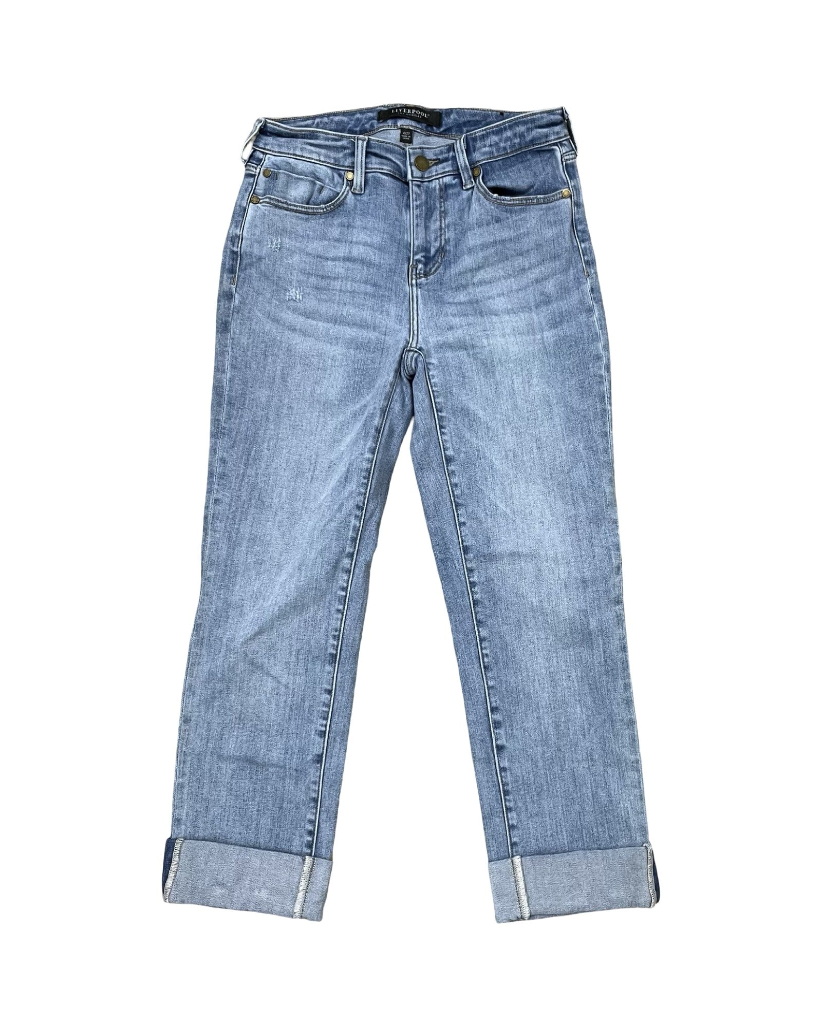 Jeans Cropped By Liverpool In Blue Denim, Size:4