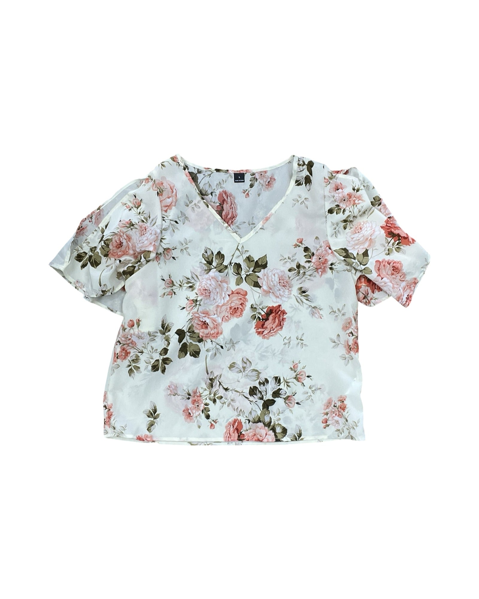 Top Ss By Clothes Mentor In Floral Print, Size:L
