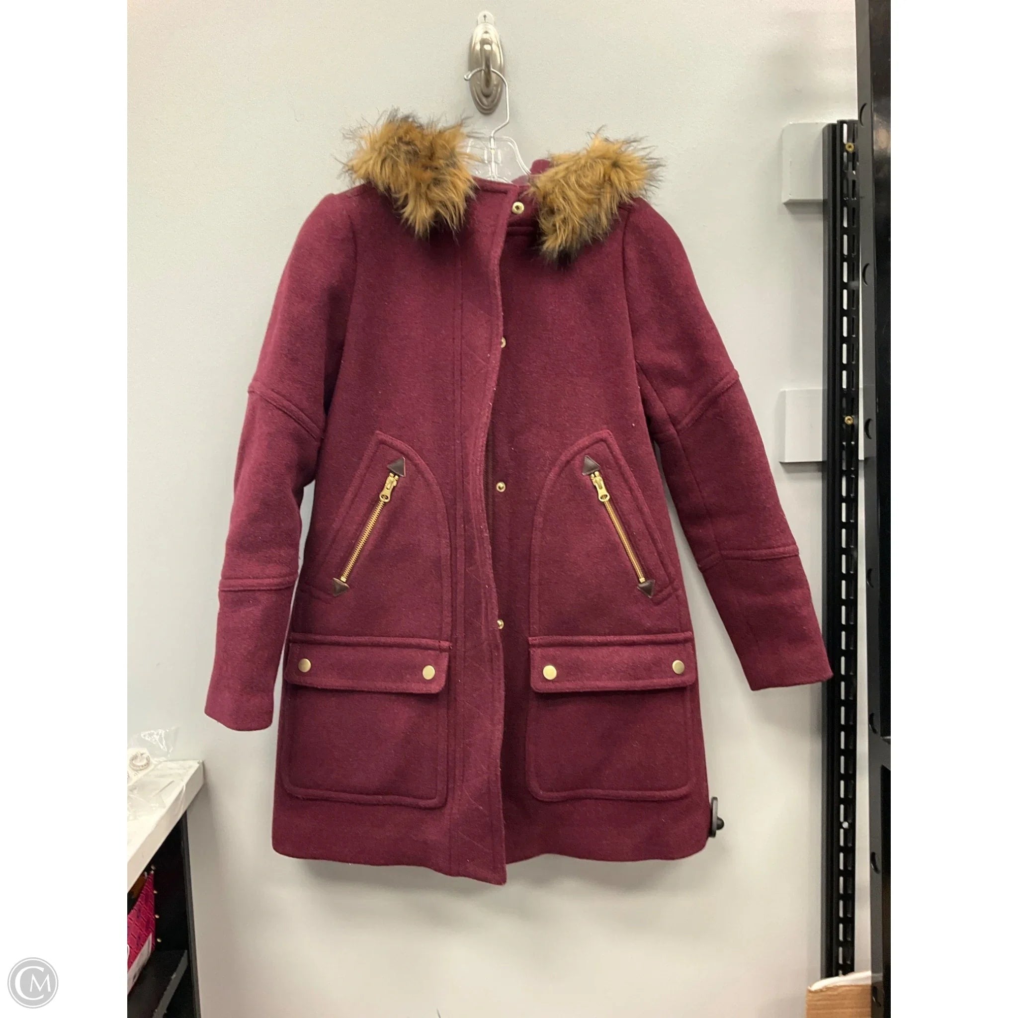 Coat Faux Fur & Sherpa By J. Crew In Maroon, Size: 0