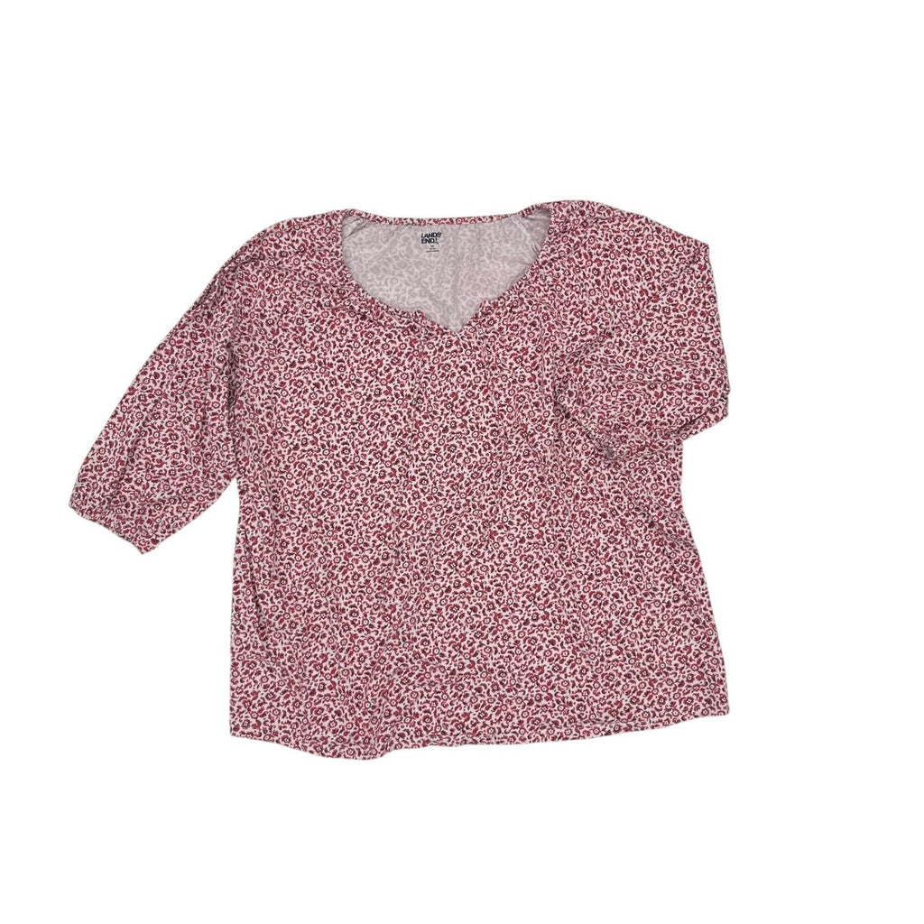 Top 3/4 Sleeve By Lands End In Pink & White, Size:3X
