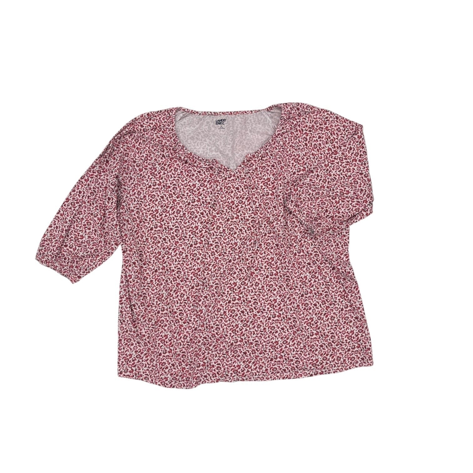 Top 3/4 Sleeve By Lands End In Pink & White, Size:3X