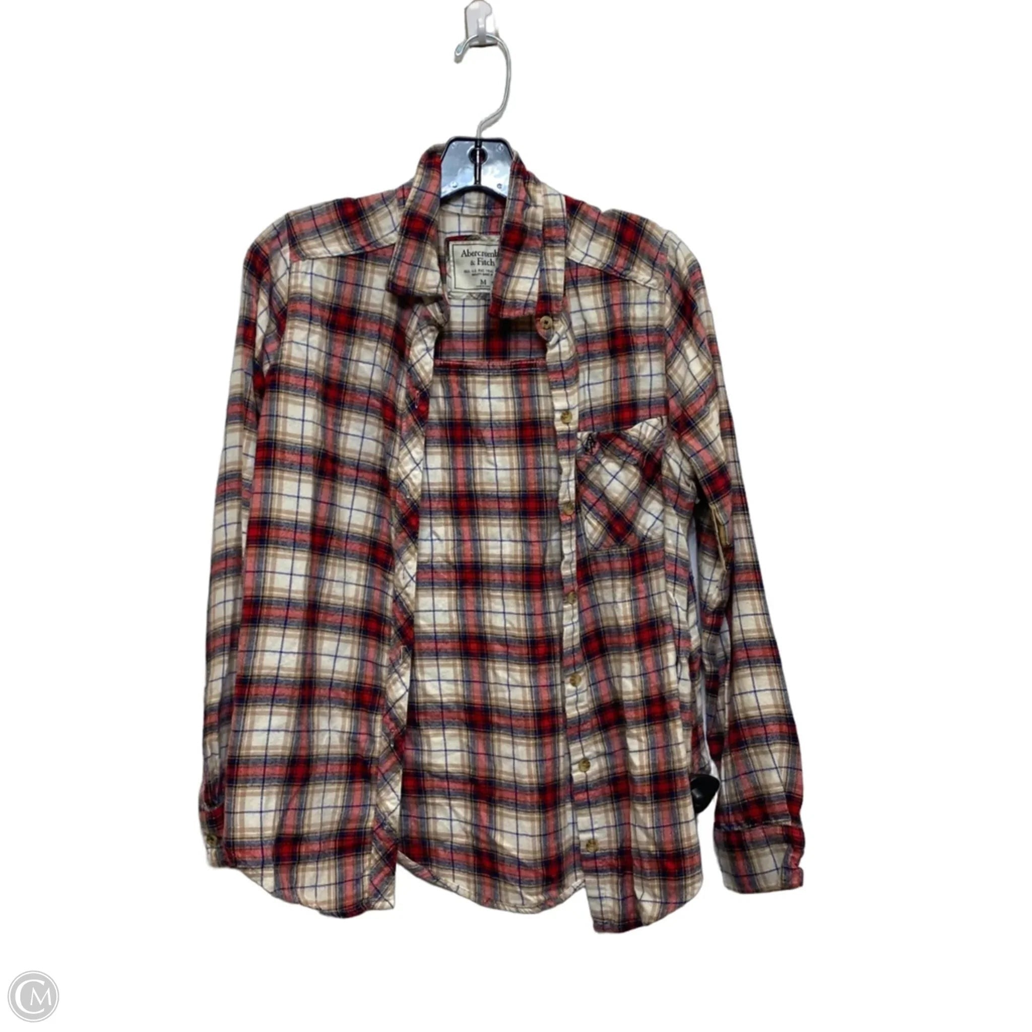 Top Long Sleeve By Abercrombie And Fitch In Plaid Pattern, Size: M