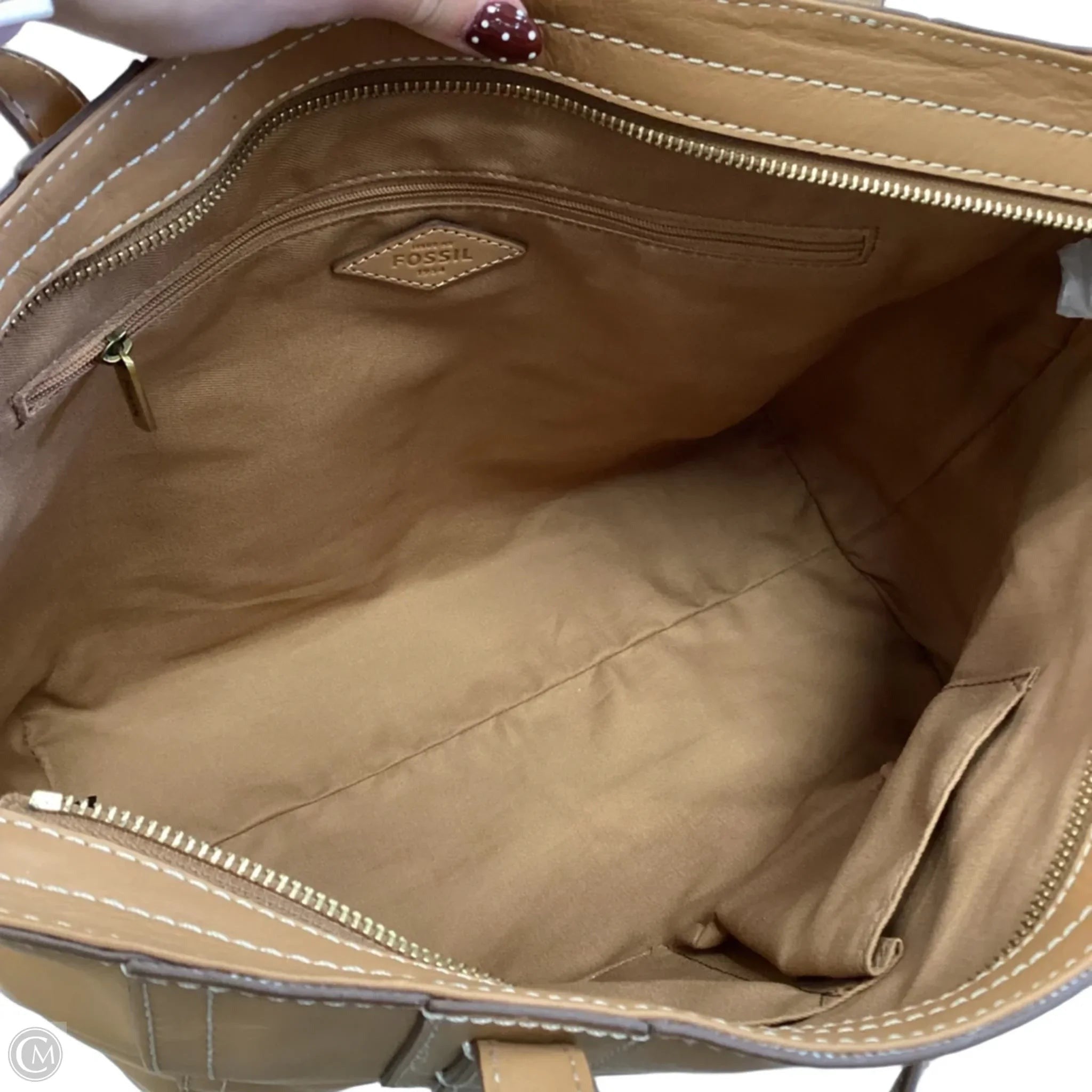 Handbag Leather By Fossil, Size: Large