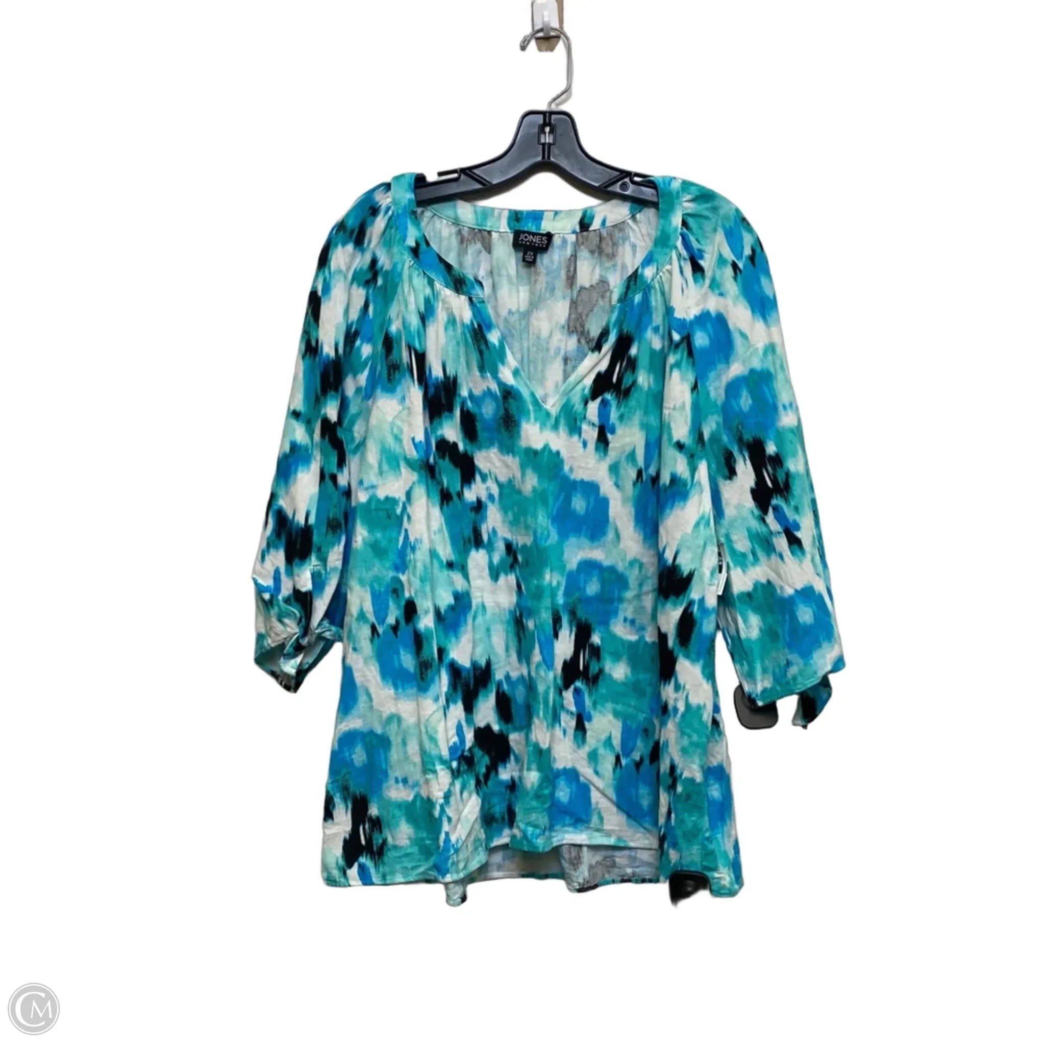 Top 3/4 Sleeve By Jones New York In Blue & Green, Size: 2x