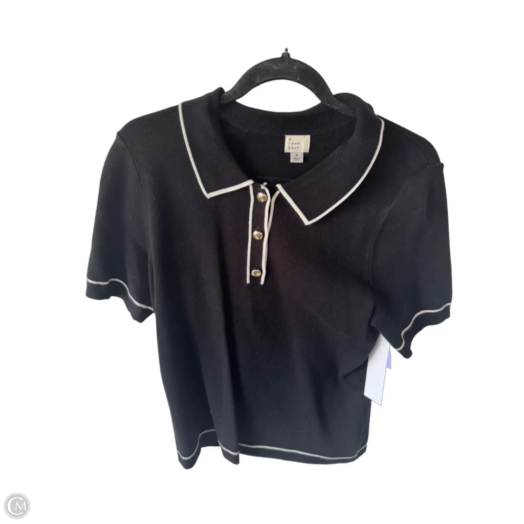 Sweater Short Sleeve By A New Day In Black & Cream, Size: M