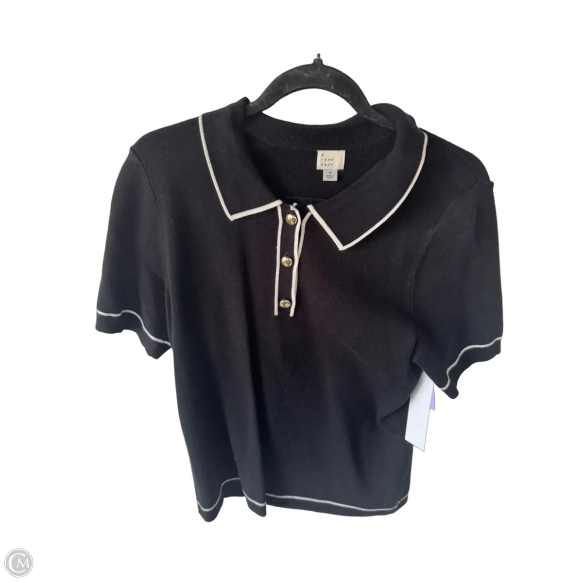 Sweater Short Sleeve By A New Day In Black & Cream, Size: M