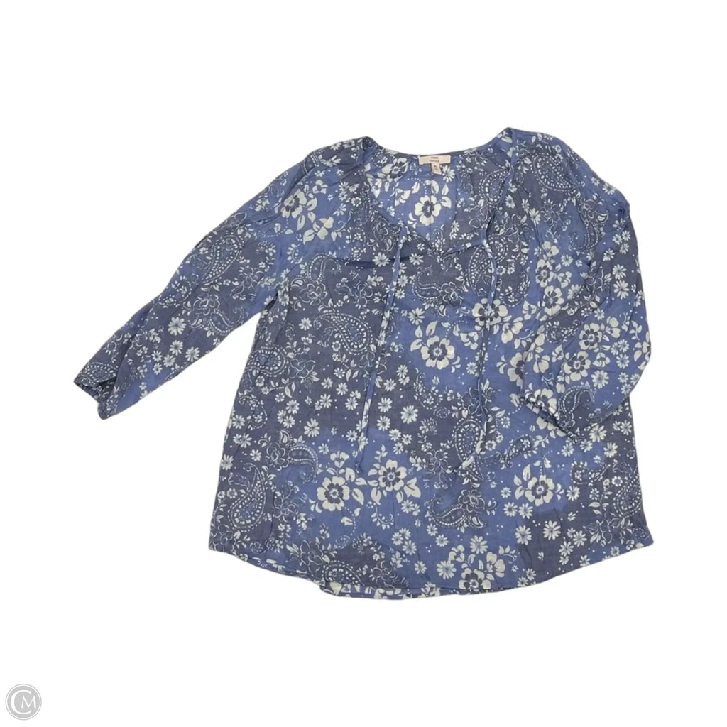 Blouse 3/4 Sleeve By Como Vintage In Blue & White, Size: Xl