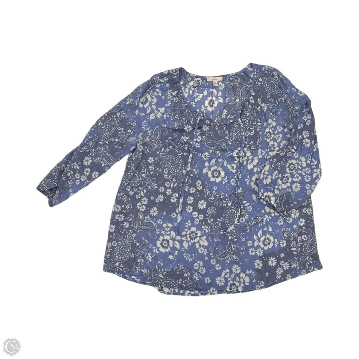 Blouse 3/4 Sleeve By Como Vintage In Blue & White, Size: Xl