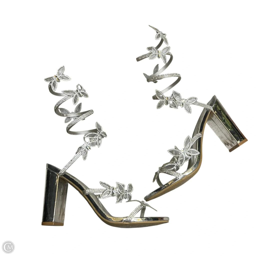 Sandals Heels Block By Wild Diva In Silver, Size: 10