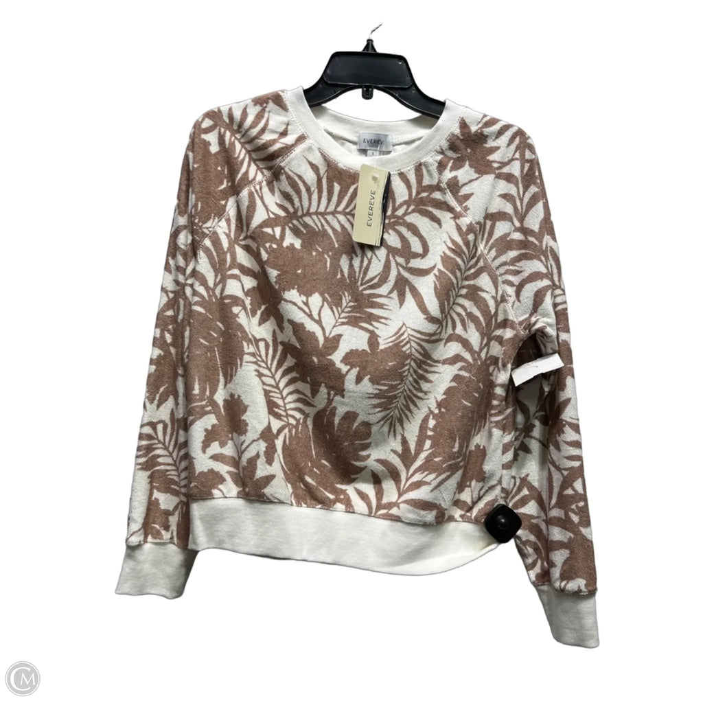 Top Long Sleeve By Evereve In Tan & White, Size: S