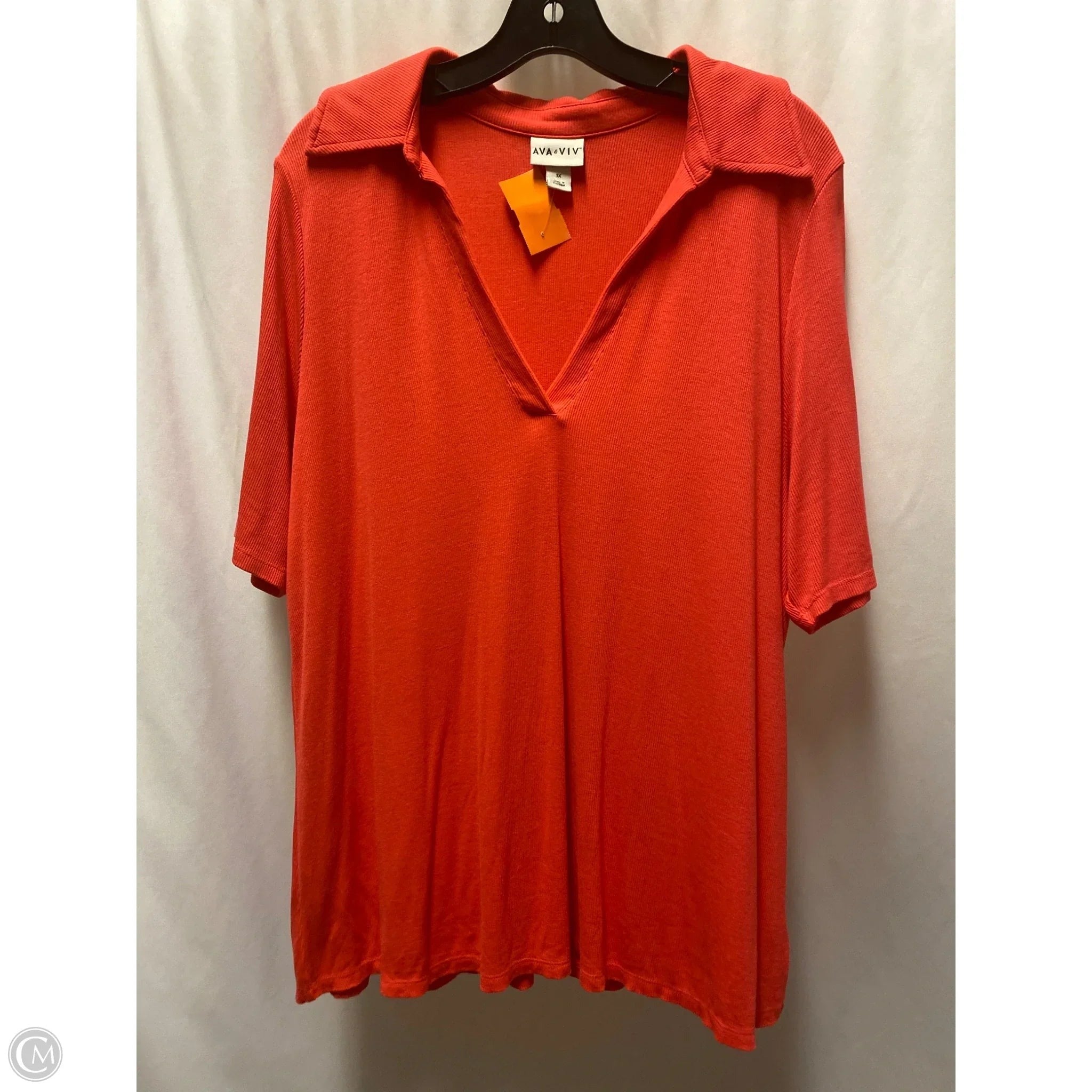 Top Short Sleeve By Ava & Viv In Coral, Size: 1x