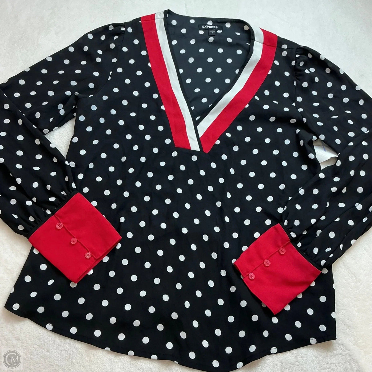 Top Long Sleeve By Express In Polkadot Pattern, Size: Sp