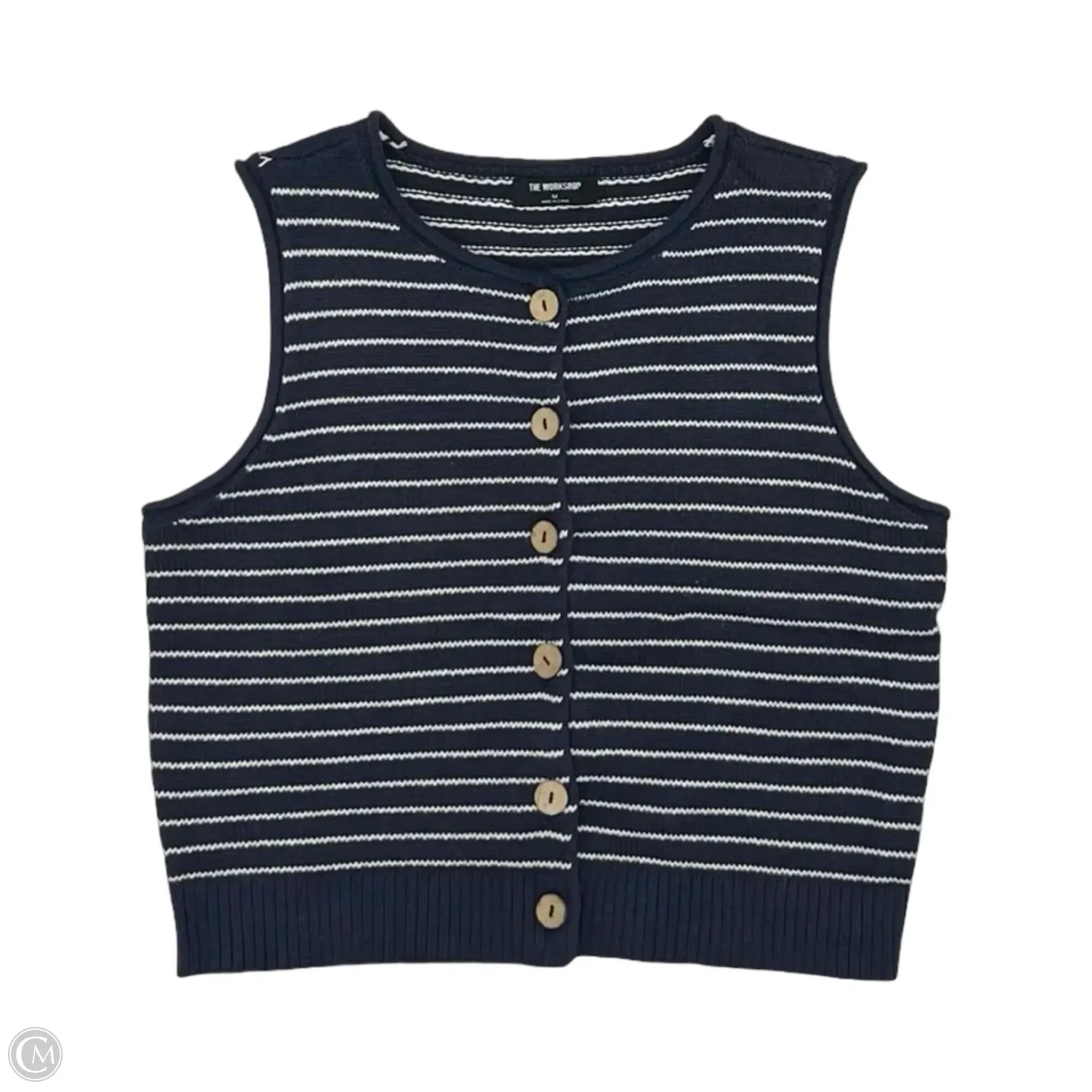 Vest Sweater By Clothes Mentor In Blue & White, Size: M