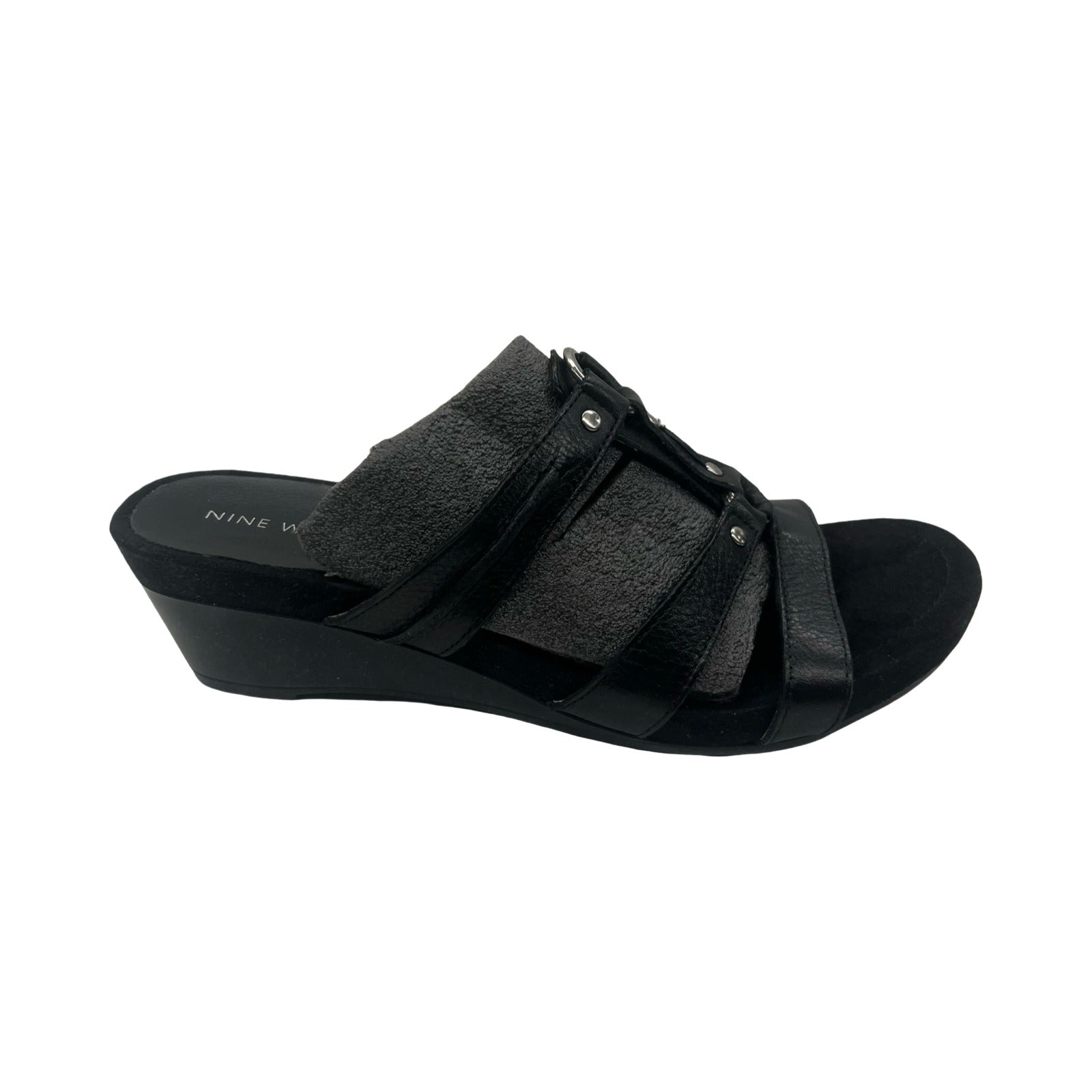 Sandals Heels Block By Nine West In Black, Size:7.5