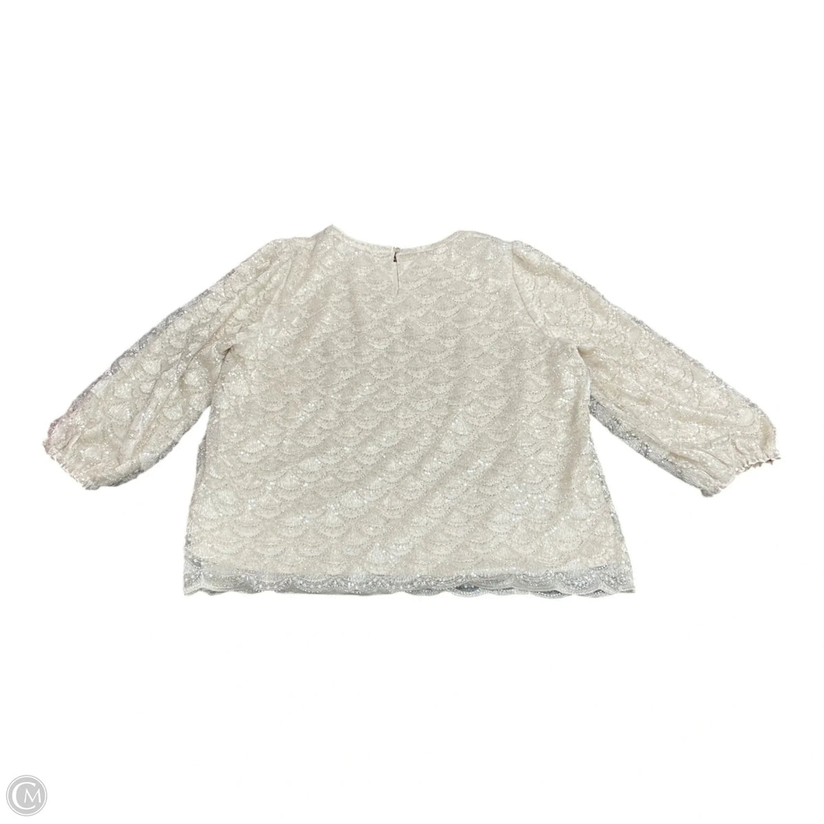 Blouse Long Sleeve By Adrianna Papell In Cream & Silver, Size: M