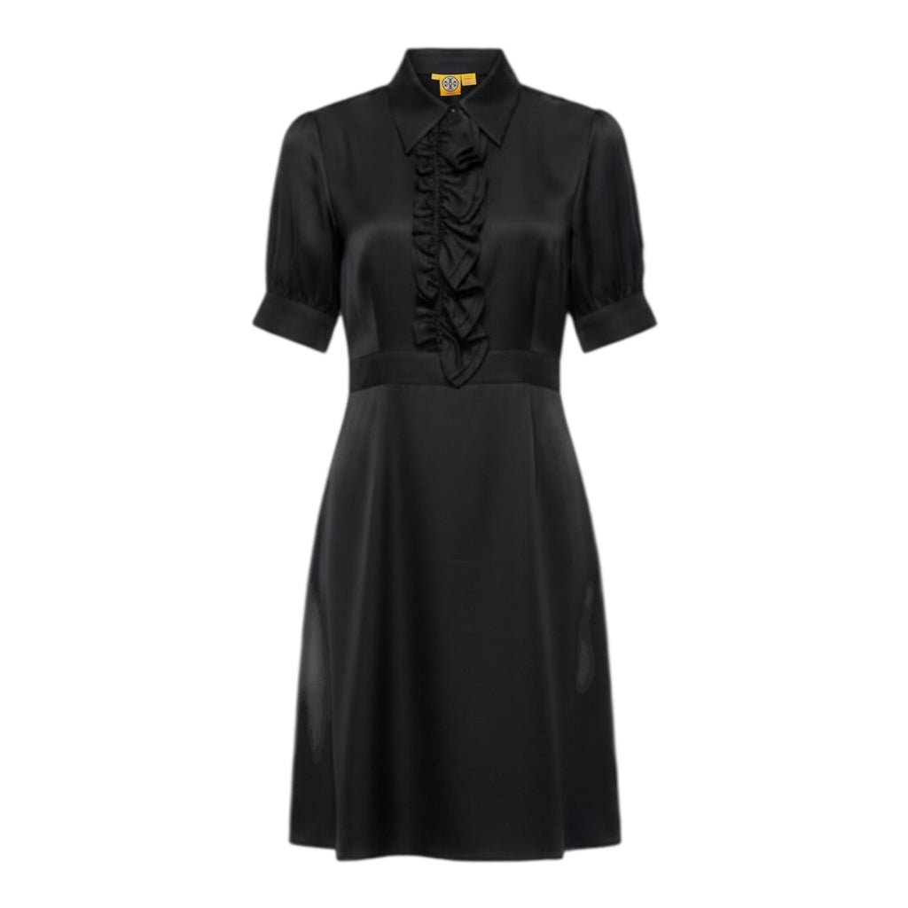 Ruffle Front Silk Dress Designer By Tory Burch In Black, Size: 4