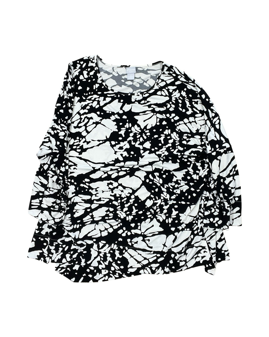 Top 3/4 Sleeve By Chicos In Black & Tan, Size:Xl