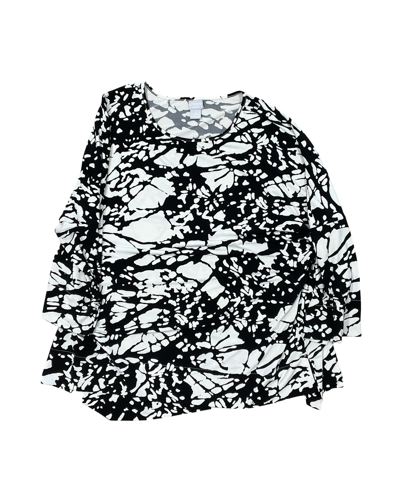 Top 3/4 Sleeve By Chicos In Black & Tan, Size:Xl