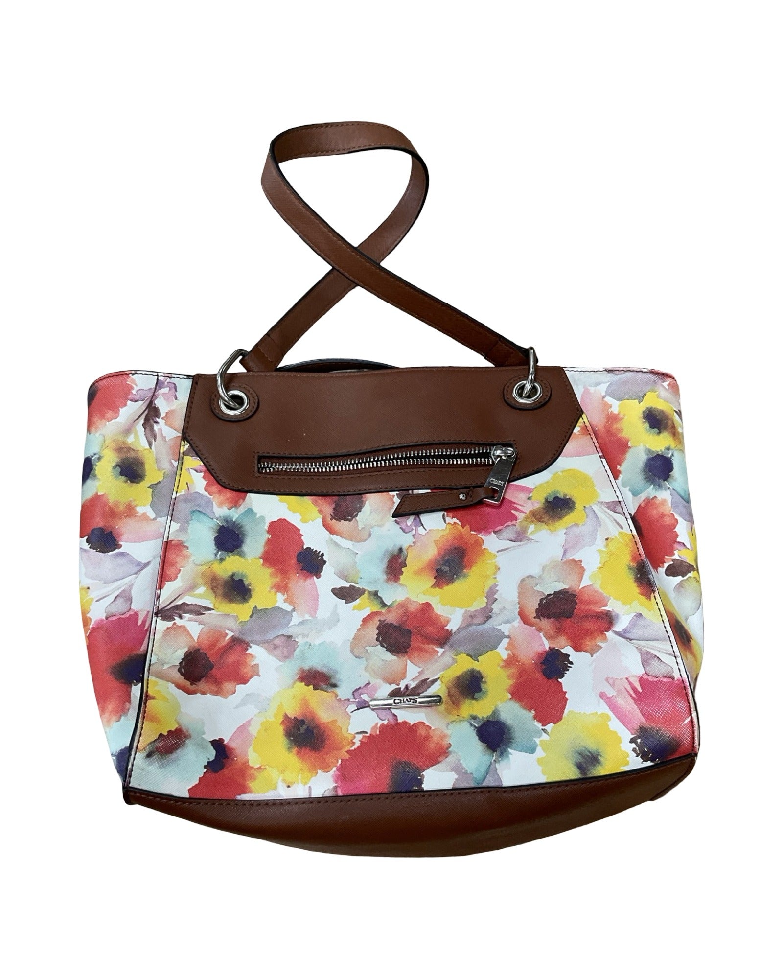 Handbag By Chaps In Brown & Cream, Size:Medium