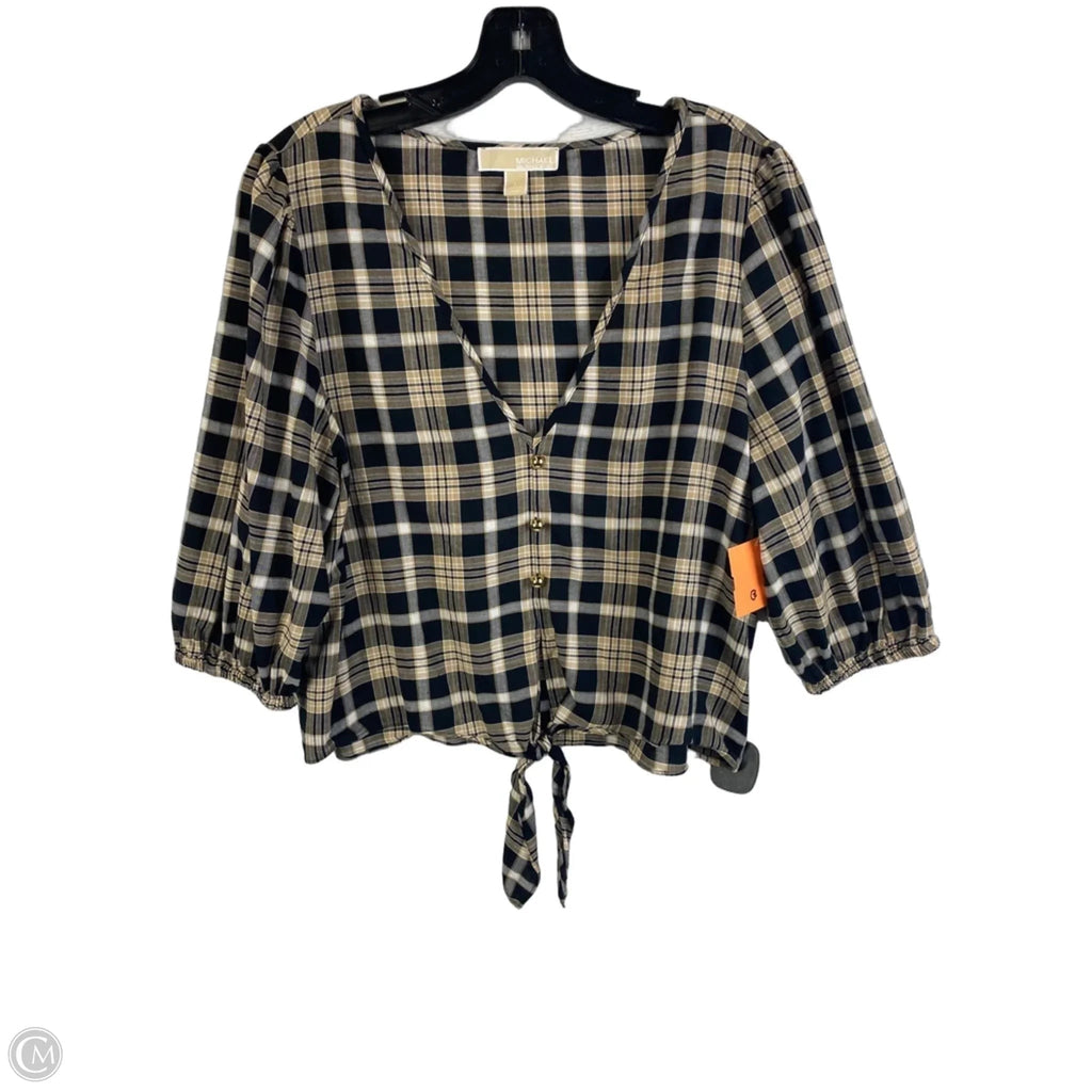 Top Long Sleeve By Michael By Michael Kors In Plaid Pattern, Size: L