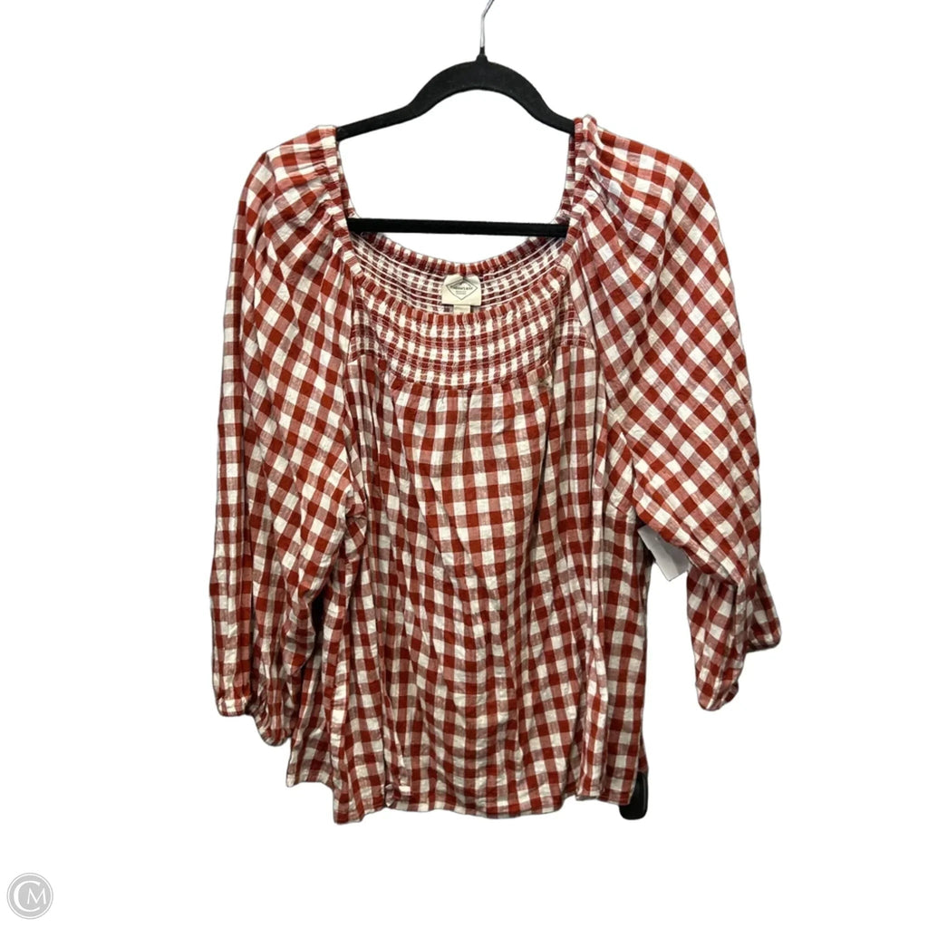 Top Long Sleeve By St Johns Bay In Brown & White, Size: 1x