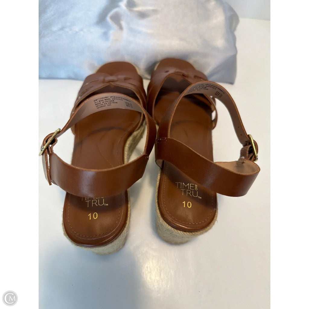 Sandals Heels Block By Time And Tru In Brown, Size: 10