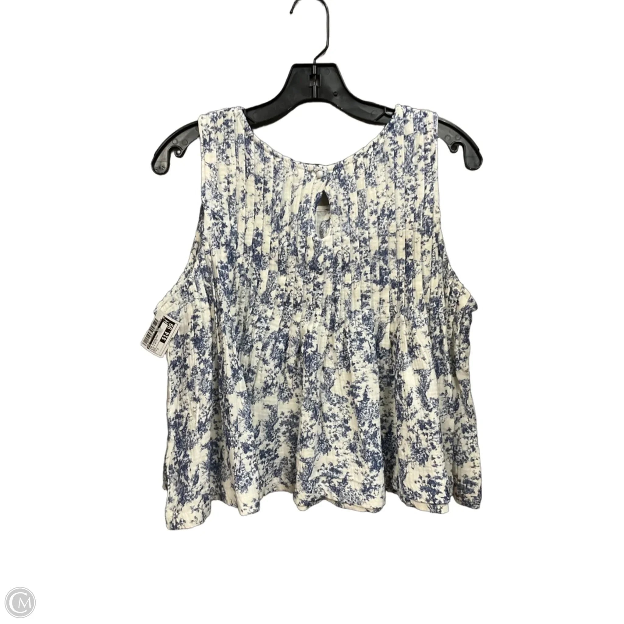 Top Sleeveless By Pol In Blue & White, Size: S
