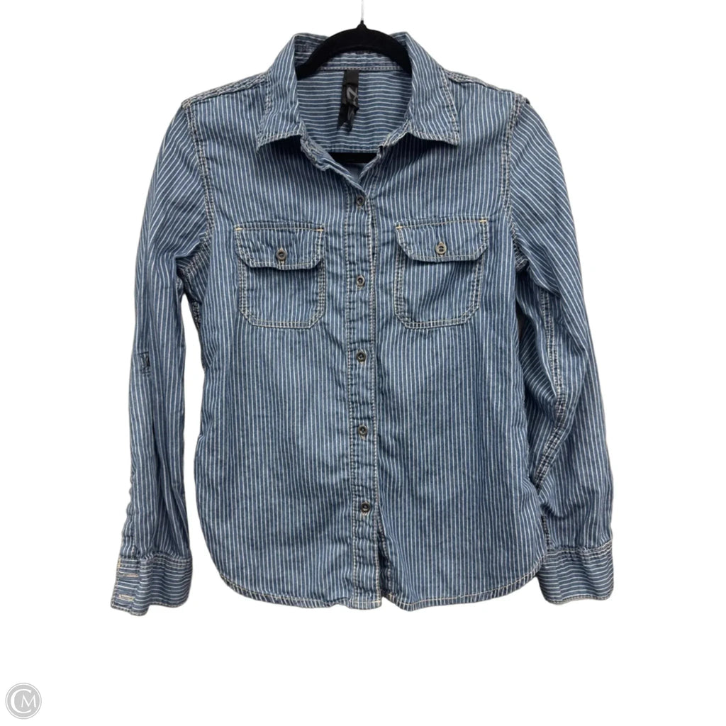 Top Long Sleeve By Seven 7 In Blue & White, Size: M