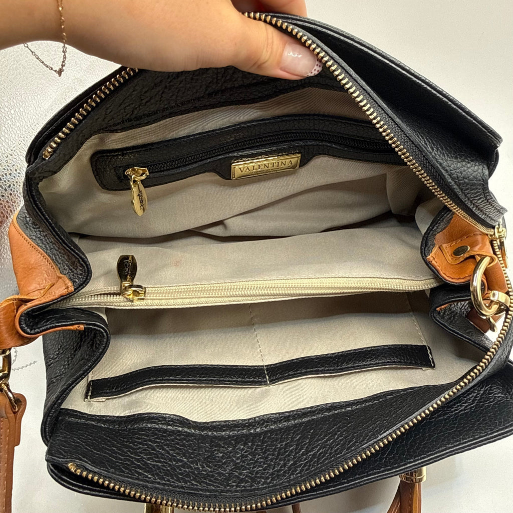Handbag Leather By Valentina, Size: Medium