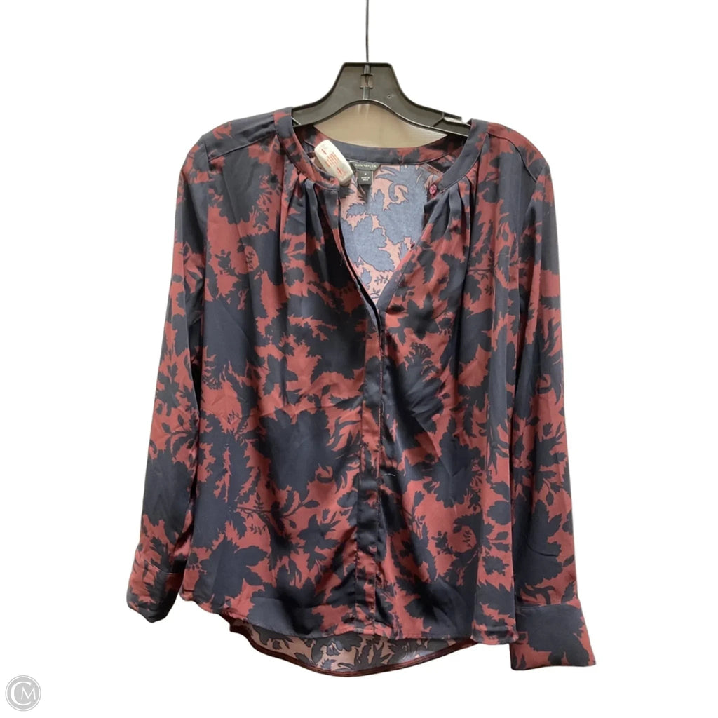 Blouse Long Sleeve By Ann Taylor In Blue & Red, Size: M