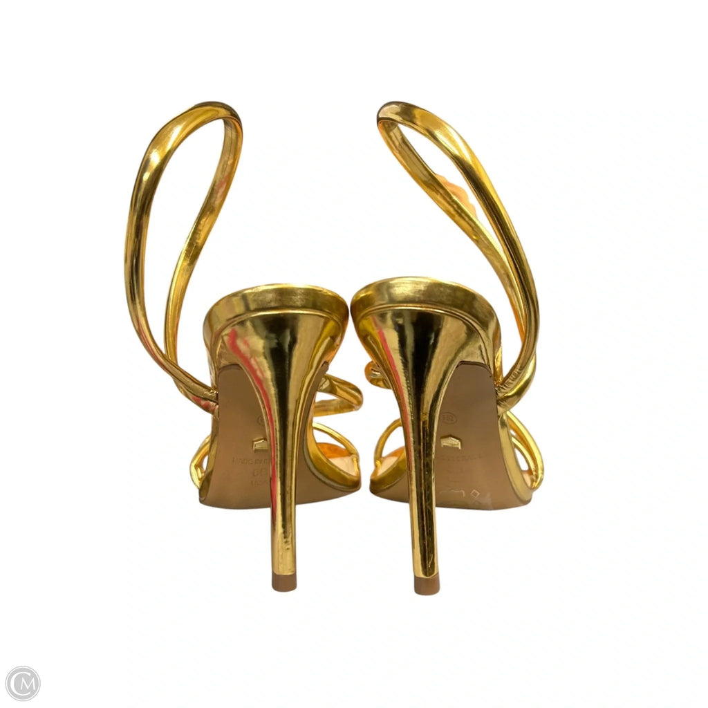 Sandals Heels Stiletto By Arezzo In Gold, Size: 6
