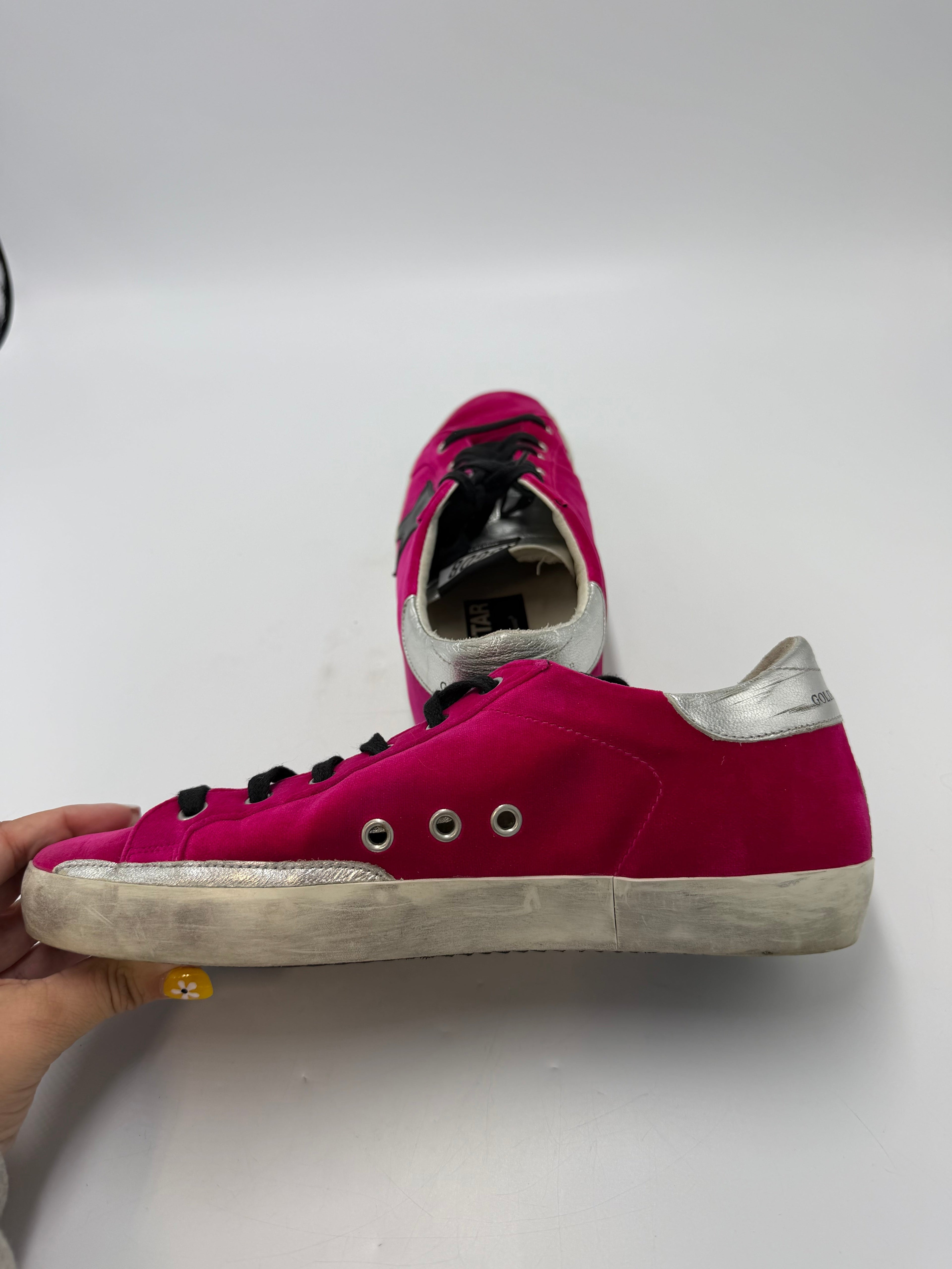Golden Goose Superstar Trainers Luxury Shoes In Pink Velvet, Size: 9 (39)