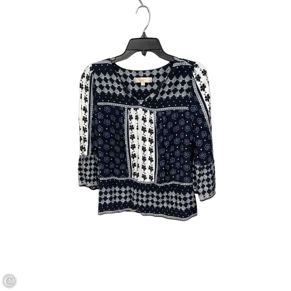 Top 3/4 Sleeve By Loft In Blue & White, Size: Mp