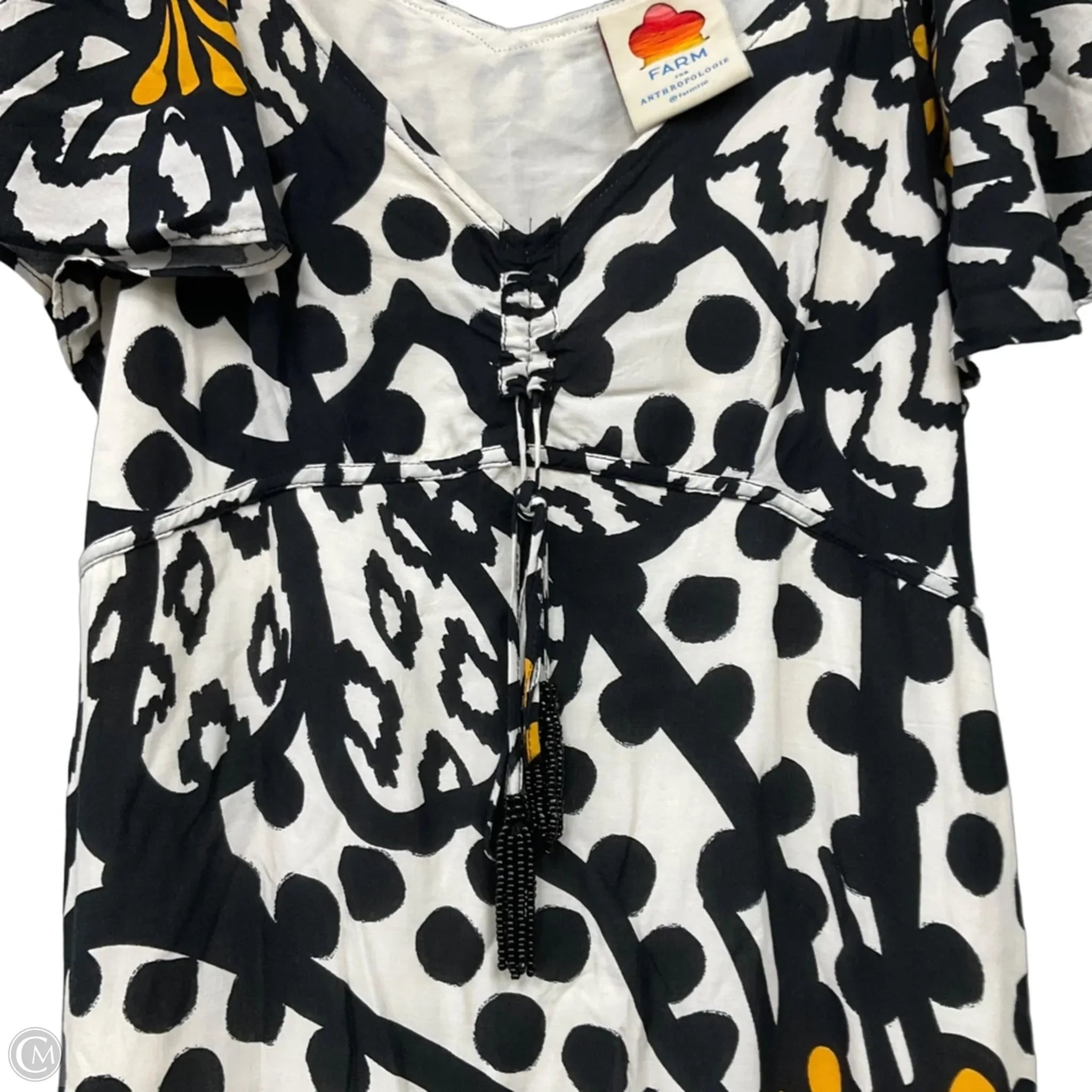 Fluttered-Sleeve Maxi Dress By Farm Rio In Black & Cream, Size: Xs
