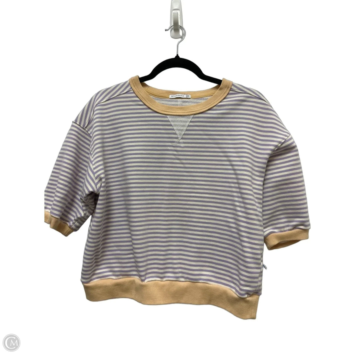 Sweater Short Sleeve By Staccato In Cream & Purple, Size: M