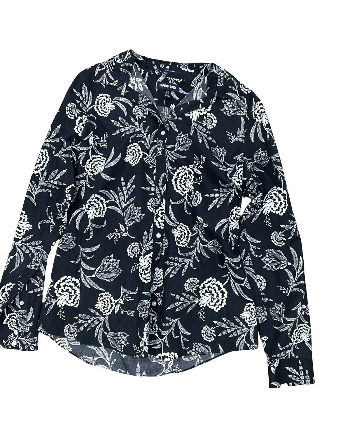 Blouse Ls By Lands End In Black & White, Size:L