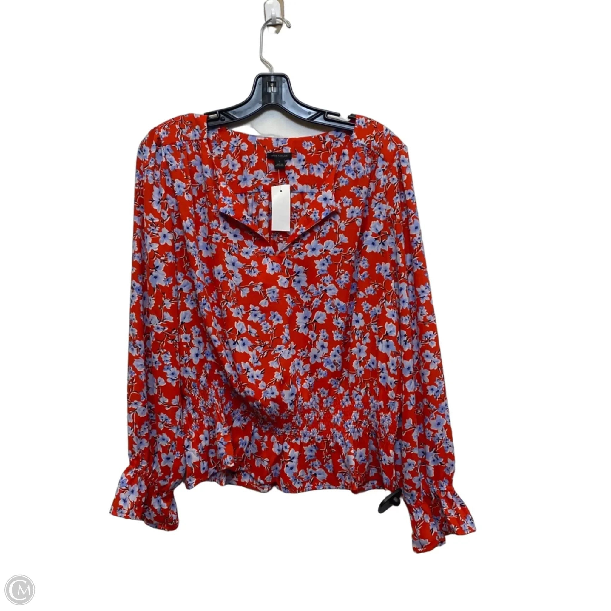 Top Long Sleeve By Ann Taylor In Blue & Red, Size: L