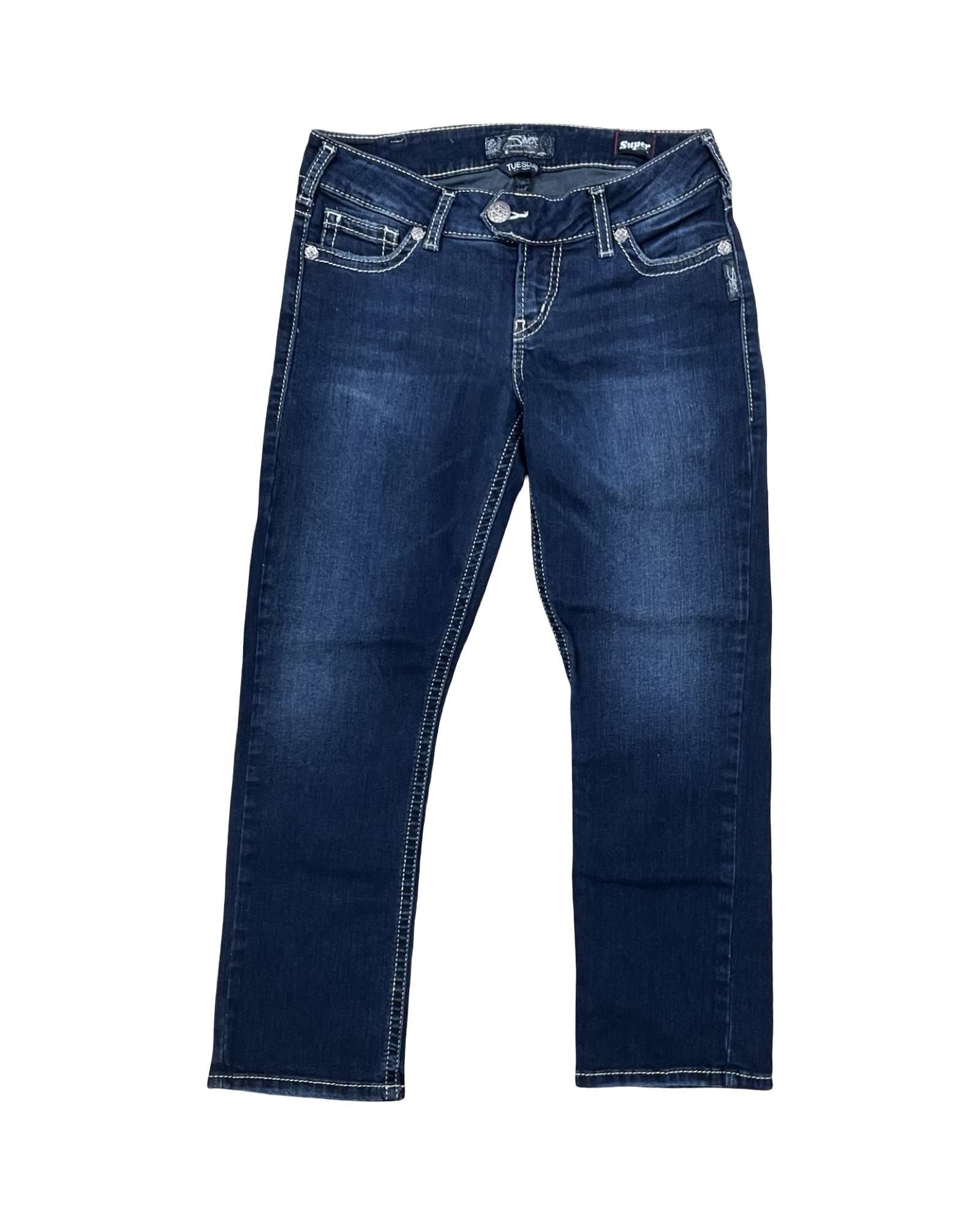 Jeans Cropped By Silver In Blue Denim, Size:10