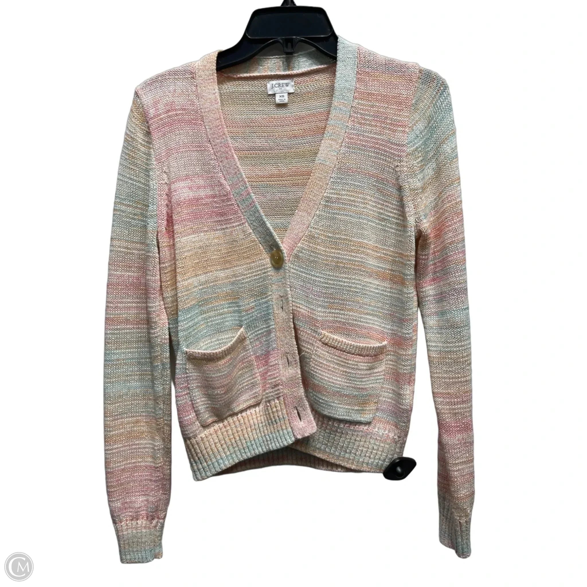 Sweater Cardigan By J. Crew In Green & Orange, Size: Xs